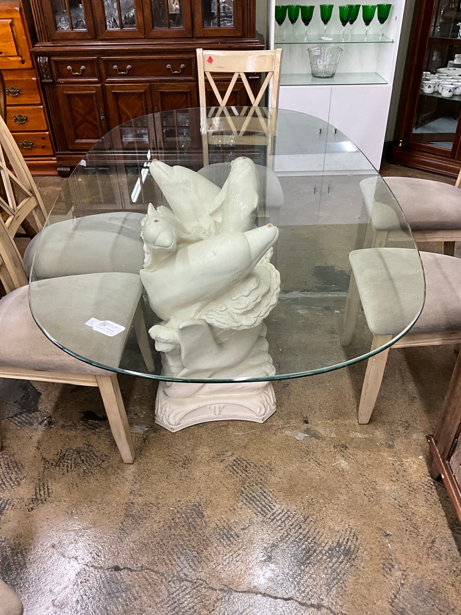 Dolphin Base Glass Table w/ 6 chairs